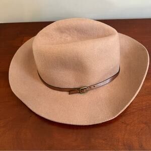 Hinge Womens Blush Pink Tan Trim Band Fedora Hat 100% Wool OS One Size Cowgirl